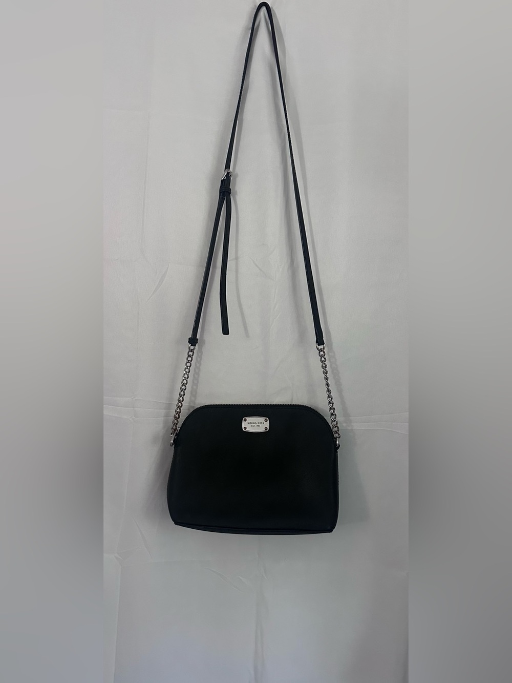 Michael Kors Black Leather Crossbody with Silver Chain Strap - Picture 2 of 7